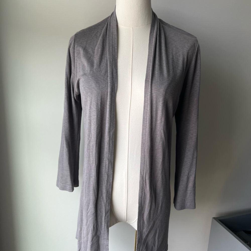 Michael Stars Slub 3/4 Sleeve Shawl Cardigan Grey